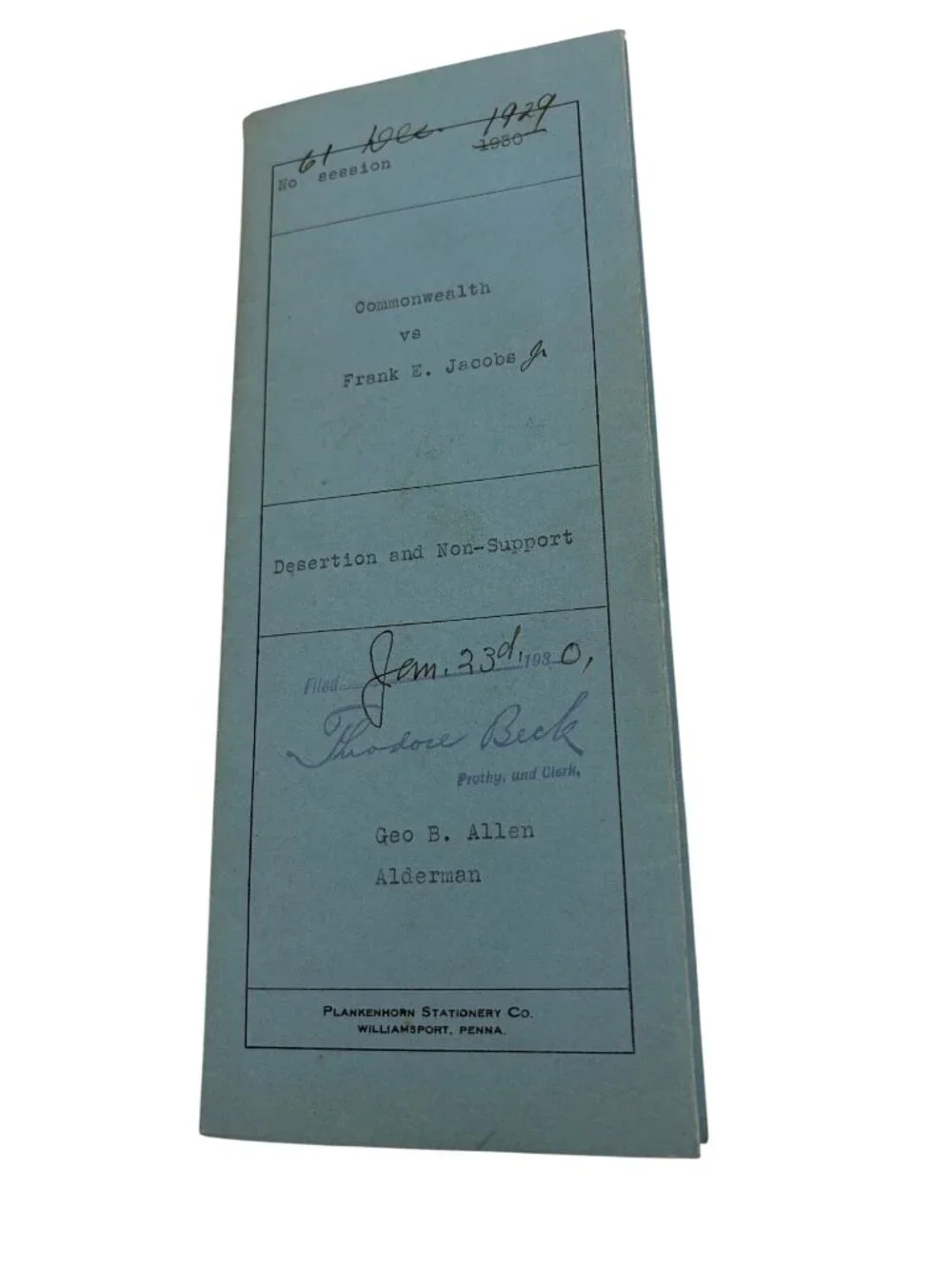 1929 PA Court Case File Desertion Non Support Nolle Prosequi Jacobs Lycoming - Picture 9 of 9